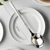 Colher grossa de aço inoxidável para uso doméstico, estilo coreano simples e fofo, popular online, colher de jantar para adultos, colher redonda criativa de cabo longo