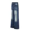 K5676 High Street Estilo Americano Unisex Tendencia Callejera Lavado Bigotes de Gato Diseño de Patrón de Rayos Jeans Retro Micro Acampanados para Hombre