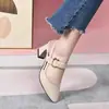 Moda Casual Nueva Primavera/Verano 2026 de Una Correa Tacón Grueso Tacón Alto Zapatos de Salón Tacón Medio Punta Fina Zapatos de Mujer Comercio Transfronterizo