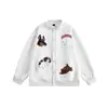 Sudadera con Chaqueta Bordada de Perro de Dibujos Animados Linda para Hombre Tendencia Holgada Casual Perezoso Estilo Universitario Chaqueta de Béisbol