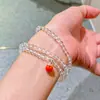 Pulsera de Plata 925 de Diseño de 4 mm de Alta Calidad Cristal Blanco Natural Caqui Deseo Diseño de Múltiples Círculos Pulsera