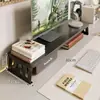 Soporte para computadora de escritorio para oficina en casa, con un elevador de monitor de doble capa y estantes de almacenamiento