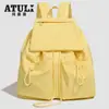 2026 Versão Coreana Mochila Casual ao Ar Livre Artística de Nylon Moda Lona Plissada Bolsa Escolar Celebridade da Internet Cordão Grande Capacidade