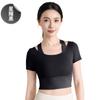 Conjunto de Yoga de Malha Pêssego Acenando Falso de Duas Peças Manga Curta I-caráter Costas Bonitas Nu Esportivo Fitness Top Camiseta Mulheres