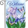 Bandera de jardín de primavera y verano de gran venta transfronteriza, bienvenida, mariposa, floral, decoración exterior, lino, doble cara.