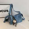 Bolsa Jeans com Diamantes Feminina Outono e Inverno Nova Estilo Coreano Casual para o Dia a Dia Versátil Ombro Transversal Bolsa Almofada Transfronteiriça