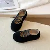Zapatos Planos de Moda para Niñas Mary Jane de Piel Gamuzada 2026 Primavera y Otoño Nuevos Suela Suave Versátiles Estilo Ballet Tira Cruzada