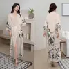 Roupão Feminino Estampado Plus Size de Verão, Roupão de Banho de Cetim Imitação de Seda de Luxo, Roupa de Casa Feminina