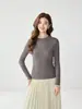 Suéter de Lana Fina para Mujer con Parche de Encaje Francés de Cuello Semi Alto Suéter Otoño Invierno Adelgazante Tejido de Canalé Capa Base