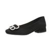 Sapatos de camada única femininos de pele de carneiro, salto grosso, bico redondo, boca rasa, sapatos de trabalho, moda, todos os tipos de strass, boca, camurça, aeromoça, sapatos de trabalho para deslocamento diário