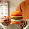 Taza de Agua Creativa con Forma de Hamburguesa, Taza de Cerámica para el Hogar con Tapa, Taza Grande para Desayuno, Taza Linda, Taza de Pareja