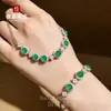 Pulseira de Cabochão de Girassol em Calcedônia Branco Gelo com Cravação Completa de Diamante Banhada a Prata Cobre e Ágata, Nova Pulseira Exquisita de Luxo Leve Estilo Chinês
