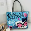 Bolso de Hombro Nuevo Estampado, Bolso de Lona para Mujer de Mano, Bolso Tote Estilo Coreano de Gran Capacidad, Bolso Artístico para Estudiante