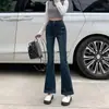 Pantalones acampanados elásticos de otoño e invierno de talla grande para mujer, elegantes y con estilo, jeans gruesos con forro polar, estilo coreano moderno
