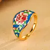 Anillo de Flor de Rosa Roja de Plata S925 para Mujer Nicho Lujo Accesible Diseño Retro Estilo Étnico Literario Tendencia Nacional Anillo de Esmalte
