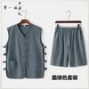 Chaleco sin mangas de lino y algodón con hebilla fina de verano para hombre, chaleco transpirable, pantalones cortos, traje Tang de dos piezas, chaqueta