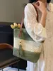 Bolso de Paja Rayado de Color Contrastante Estilo Nuevo Nicho Coreano Bolso de Hombro Bolso de Axila Versátil Casual Gran Capacidad Bolso Tejido