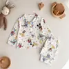 Pijamas de Otoño e Invierno para Niños y Niñas, Cárdigan con Solapa, Ropa de Casa, Trajes de Lana y Seda, Conjunto de Dos Piezas de Dibujos Animados para Niños Mayores