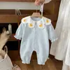 Mameluco Simple de Color Sólido para Bebé con Botones al Frente y Bordado de Patito Amarillo, Traje de Gateo de Dibujos Animados, Mono Cómodo para Estar en Casa para Bebés