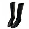 Botas Europeias e Americanas para Mulheres 2025 Novas Botas Retrô Pretas para Mulheres Bico Quadrado Anabela Meia-Panturrilha Botas Manga Botas de Cavaleiro