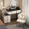 Tocador de madera maciza para dormitorio, tocador de maquillaje moderno minimalista de lujo ligero con armario de almacenamiento integrado y carga inalámbrica inteligente