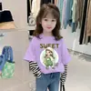G2528 # Camiseta de Manga Larga de Primavera para Niña Top de Algodón Puro Nuevo Estilo 2025 Camiseta Falsa de Dos Piezas para Niños Capa Base de Primavera y Otoño