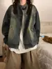 Jaqueta Jeans Lavada Desgastada Estilo Retrô Americano para Mulheres no Outono e Inverno Nova Tamanho Grande Solta Jaqueta de Trabalho Top Tendência Ins