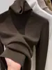 Popular Suéter de Gola Alta Outono e Inverno para Mulheres 2025 Novo Slim-Fit Malha Interna Suéter Macio de Gola Alta Preto