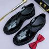 [preventa sin stock] Sandalias de plataforma gruesa de 4,5 cm para hombre, hebilla de piel de vaca de cara brillante, sandalias de cuero de negocios para hombre