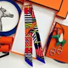 Lenço de Seda Pequeno em Sarja Hermes Versátil para Envolver Bolsas, Fita Longa Estreita de Seda para Amarrar Bolsas, Amarrar o Cabelo, Amarração, Gravata de Seda e Amarrar Alças