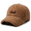 Boné de beisebol quente estilo coreano com bordado de letra para circunferência da cabeça grande, para outono e inverno, unissex, versátil, afina o rosto, de veludo cotelê grosso, com aba curta