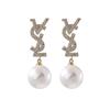 Elegante Moda Elegantes Aretes de Letra de Perla de Circonio Alto Sentido Dulces Aretes Frescos Joyería Explosiva para la Oreja Damas