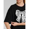 Camiseta de Manga Corta 100% Algodón 2025 Estilo Nuevo Americano Dulce, Divertido y Lindo Estilo Estampado de Lazo Top Exterior