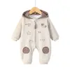 Mameluco de polar para bebé, ropa exterior de otoño e invierno, mameluco a rayas con capucha y bordado de dibujos animados, atuendo para portabebés recién nacidos