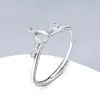 Anel de prata de lei maciça S925 com cravação vazia 4x6mm em formato de gota e pera para DIY com diamantes, em estilo cool e elegante, apresentando uma coroa e diamantes espalhados em formato de estrela