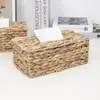 Cesta de armazenamento de palha mais vendida internacionalmente, porta-lenços de Jacinto d'água natural trançado à mão, organizador de mesa multifuncional