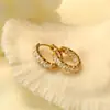 Pendientes de Aro de Acero Inoxidable 316 con Circonita de Venta Caliente Transfronteriza para Mujer, Oro de 18K que No se Desvanece, Lujo Ligero, Pendientes Elegantes y de Alta Gama
