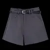 Shorts de Traje Adelgazantes Grises de Cintura Alta con Cinturón para Mujer, Novedad Primavera 2026 Estilo Coreano Versátiles de Pierna Ancha tipo Boot Shorts