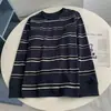 Camiseta de Manga Larga Rayada Azul Marino con Cuello Redondo Adelgazante Top de Nicho de Gama Alta Americana que No Choca para Mujer Estilo Estable para Transmisión en Vivo