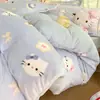 Juego de cuatro piezas de terciopelo de leche engrosado clase A con dibujos animados, cálido de invierno, funda de edredón con felpa, sábana, juego de tres piezas para estudiantes, antiestático 1