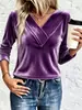 2026 Otoño Nuevo Top Elegante Europeo y Americano de Terciopelo con Manga Larga y Cuello en V de Color Sólido para Sitio Independiente de Amazon Transfronterizo Europeo y Americano