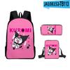 Periférico Impreso en 3D Sanrio Kuromi Kuromi Dibujos Animados Mochila Escolar Bolso de Hombro Bolsa para Lápices Mochila Juego de Tres Piezas