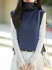 Chaleco de punto de cuello alto de lana pura transfronterizo para mujer, nueva colección otoño/invierno 2026, de cuello alto, sin mangas, estilo capa