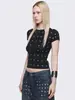 Camiseta de Manga Corta con Decoración Metálica Estilo Nuevo 2026 para Mujer, Camiseta Básica Ajustada de Primavera de Nicho, Versátil Ropa Exterior e Interior Moda para Mujer