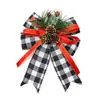 Adorno de Lazo Navideño Cuadros Rojo y Negro Terciopelo Aguja de Pino Baya Roja Decoración Colgante para Árbol Corona