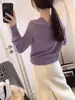Tejido de Punto Francés para Mujer 2025 Otoño e Invierno Nueva Moda Coreana para Mujer Camisa Base con Solapa en el Hombro para Mujer