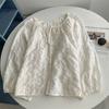 Blusa Redonda de Estilo Francés, Suave y Perezosa, con Cierre de Lazo, Bordado Pesado y Mangas de Linterna, Nuevo Top Juvenil Dulce de Corte Holgado