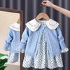 Traje de niña estilo estrella redonda de otoño, nuevo suéter de punto, vestido floral, conjunto de dos piezas estilo pastoral para niños