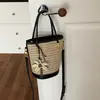 Bolso Cubo Tejido de Paja Estilo Vacacional para Mujer 2026 Nuevo Verano Moda Tejido Nicho Hombro Único de Mano Cruzado