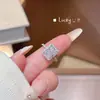 Anillo de Plata de Ley S925 para Mujer, Anillo Súper Brillante de Circonita Cubo de Azúcar, Anillo Abierto de Dedo Índice Moderno y Versátil, Anillo Elegante y Exquisito para el Dedo del Pie